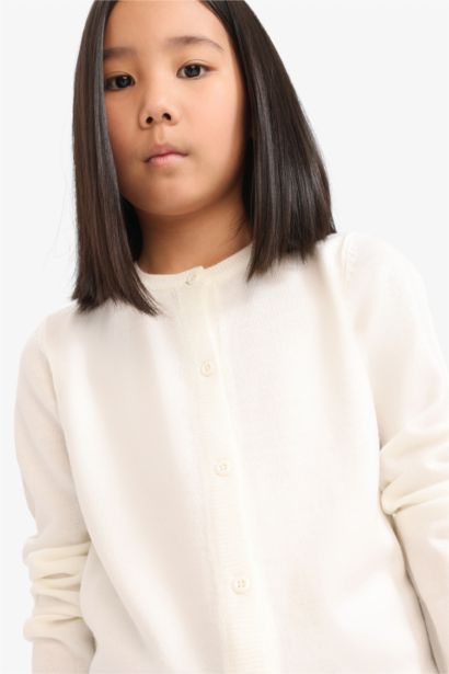 Bisiklet Yaka Düğmeli Triko Hırka Kız Çocuk