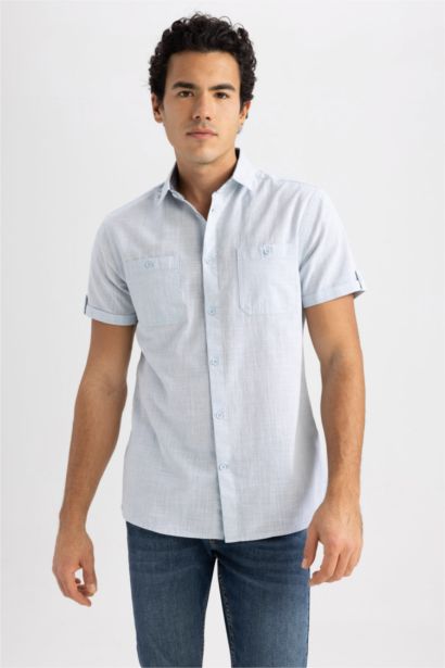 слим пішімі поплин Қысқа жеңді көйлек