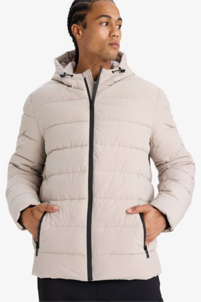 Su İtici Slim Fit Dar Kesim Astarlı Kapüşonlu Fermuarlı Cepli Dolgulu Mont