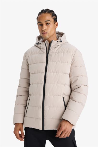 Su İtici Slim Fit Dar Kesim Astarlı Kapüşonlu Fermuarlı Cepli Dolgulu Mont