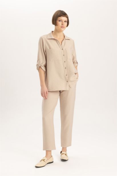 Jogger Fıt Keten Görünümlü Pantolon