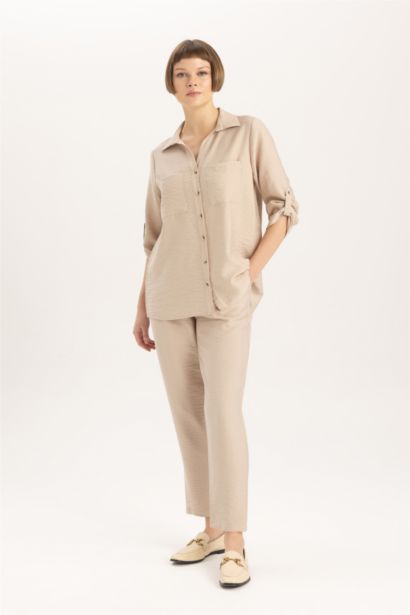 Jogger Fıt Keten Görünümlü Pantolon