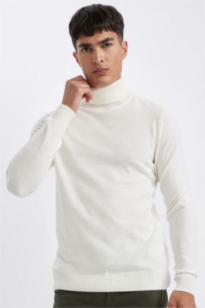 Slim Fit Turtleneck Basic Knitted Pullover