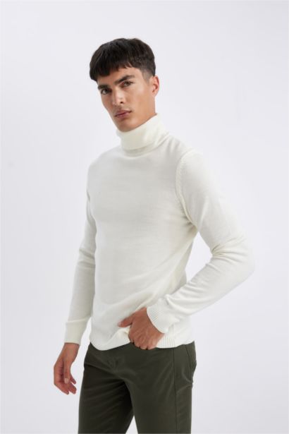 Slim Fit Turtleneck Basic Knitted Pullover