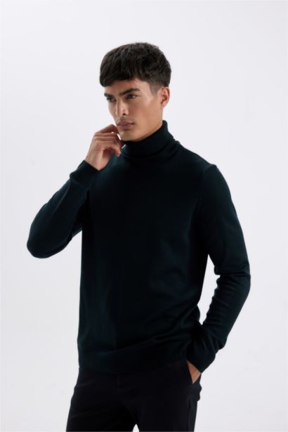 Slim Fit Turtleneck Basic Knitted Pullover