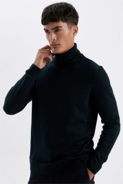 Slim Fit Turtleneck Basic Knitted Pullover