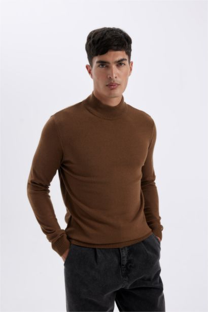 Slim Fit Half Turtleneck Basic Knitted Pullover