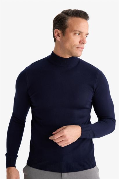 Slim Fit Turtleneck Basic Knit Pullover