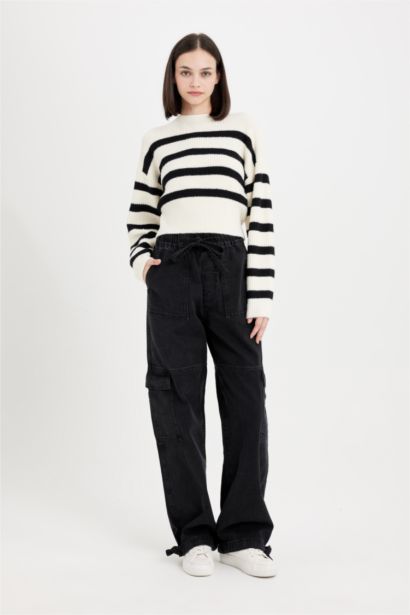 Regular Fit Çizgili Bisiklet Yaka Triko Kazak	