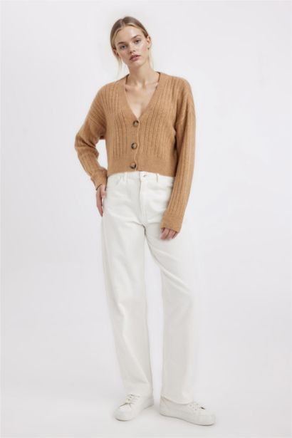 Regular Fit V Neck Basic Knitwear Cardigan