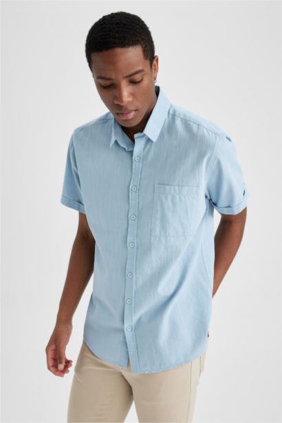 Chemise basique à manches courtes en 100 % coton, coupe slim