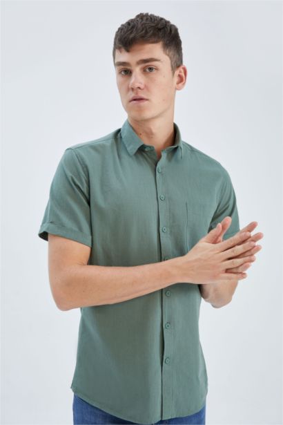 Slim Fit Polo Neck Short Sleeve Shirt