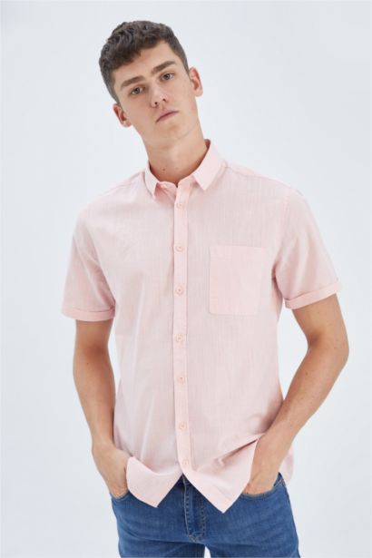 Chemise basique à manches courtes en 100 % coton, coupe slim