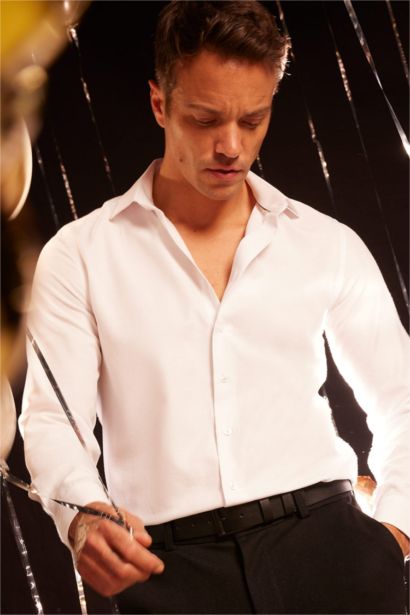 Slim Fit Oxford Cotton Blend Long Sleeve Shirt