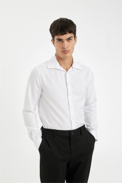 Slim Fit Oxford Cotton Blend Long Sleeve Shirt