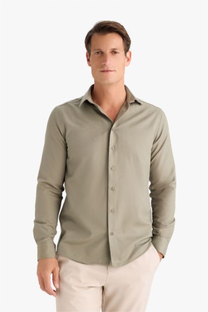 Slim Fit Polo Collar Oxford Long Sleeve Shirt