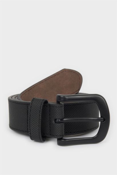 Man Oval Buckle Faux Leather Denim Belt