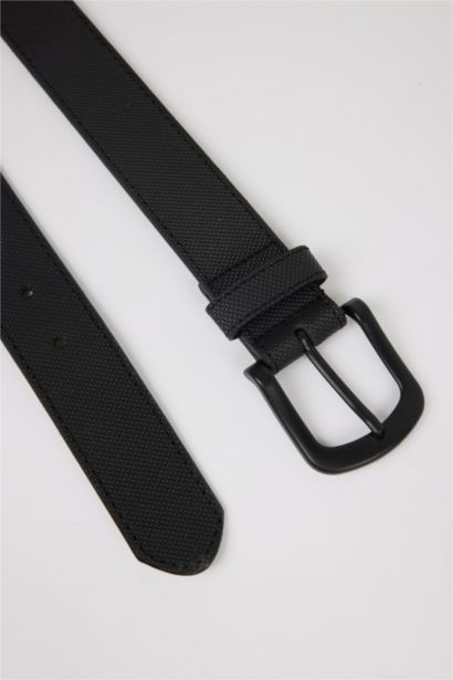 Man Oval Buckle Faux Leather Denim Belt