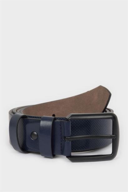 Man Rectangle Clasp Faux Leather Denim Belt