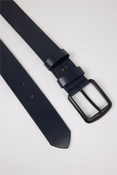 Man Rectangle Clasp Faux Leather Denim Belt