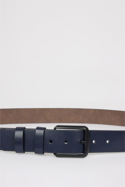 Man Rectangle Clasp Faux Leather Denim Belt
