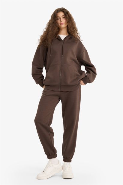 Jogger Fit Elastic Banded Leg Thick Fabric Trousers