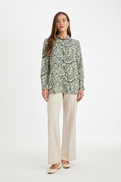 تونيك كم طويل قصة فضفاضة برقبة قميص