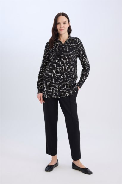 Loose Fit Shirt Collar Long Sleeve Tunic