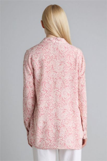 Loose Fit Shirt Collar Printed Long Sleeve Tunic