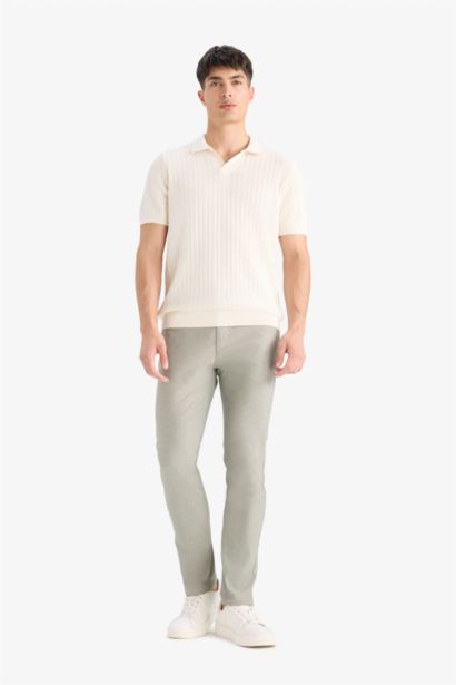 Slim Fit Yazlık Chino Kanvas Dokulu Pantolon