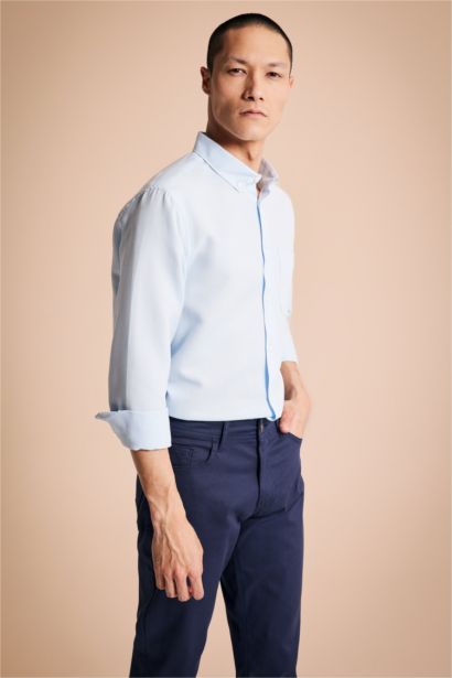 түймелі поло жағасы Ұзын жеңді көйлек