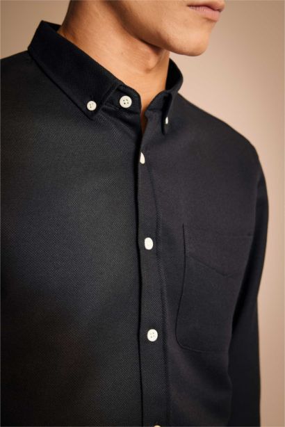 түймелі поло жағасы Ұзын жеңді көйлек