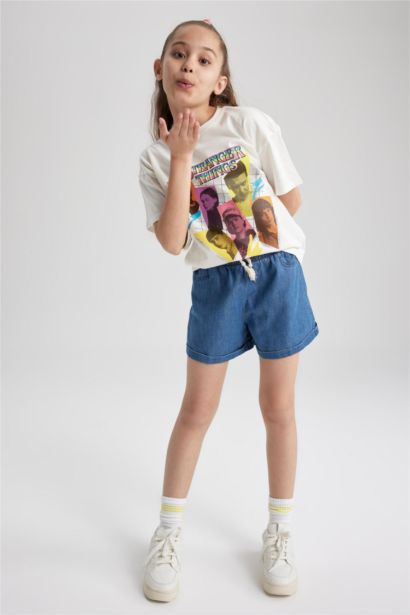 Short en Jean à taille élastique pour Fille