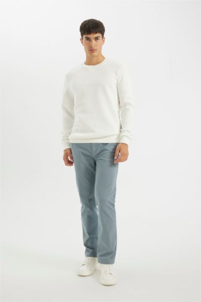 Regular Fit Bisiklet Yaka Kalın Basic Düz Sweatshirt