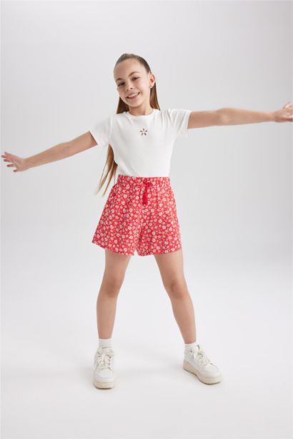 Short en viscose imprimé floral pour fille