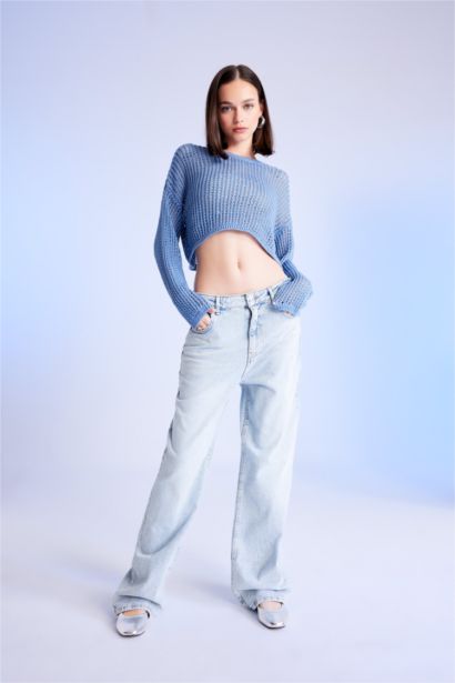 Crew Neck Crochet Crop Pullover