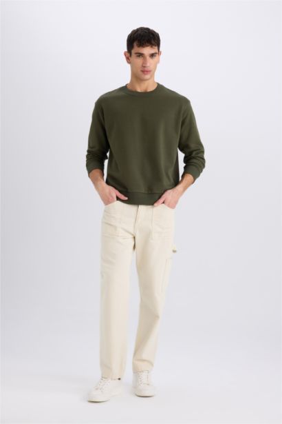 Oversize Geniş Kalıp Bisiklet Yaka Kalın Basic Düz Sweatshirt