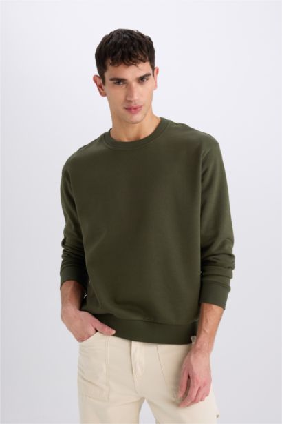 Oversize Geniş Kalıp Bisiklet Yaka Kalın Basic Düz Sweatshirt