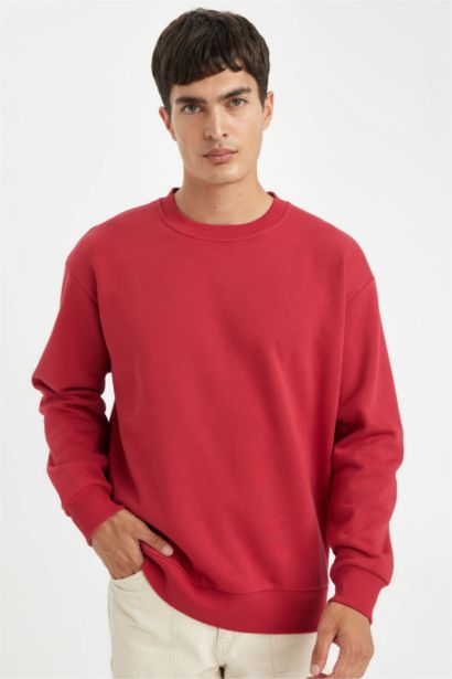 Oversize Geniş Kalıp Bisiklet Yaka Kalın Basic Düz Sweatshirt
