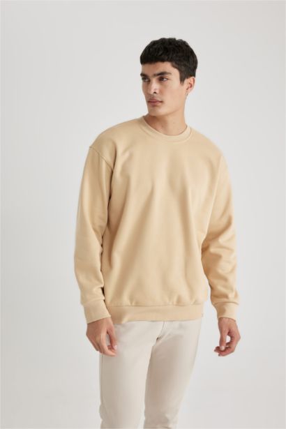 Oversize Geniş Kalıp Bisiklet Yaka Basic Düz Sweatshirt