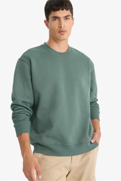 Relax Fit Bisiklet Yaka Kalın İçi Yumuşak Tüylü Basic Düz Sweatshirt