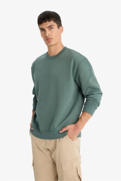 Relax Fit Bisiklet Yaka Kalın İçi Yumuşak Tüylü Basic Düz Sweatshirt