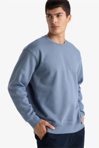 Relax Fit Bisiklet Yaka Kalın İçi Yumuşak Tüylü Basic Düz Sweatshirt