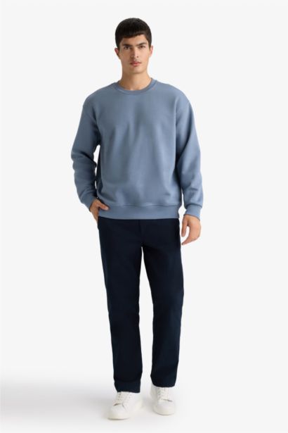 Relax Fit Bisiklet Yaka Kalın İçi Yumuşak Tüylü Basic Düz Sweatshirt