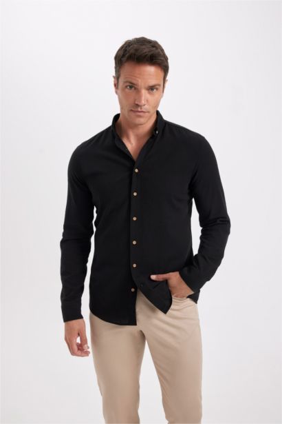 %100 Pamuk Modern Fit Düğmeli Polo Yaka Uzun Kollu Gömlek