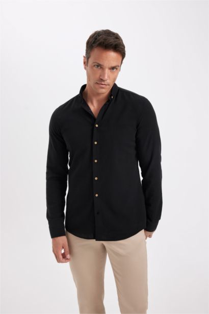 %100 Pamuk Modern Fit Düğmeli Polo Yaka Uzun Kollu Gömlek