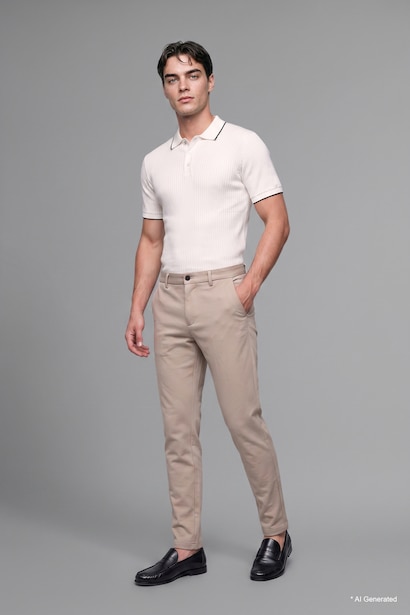 Jogger Straight Leg Stretch Fabric Beige Trousers