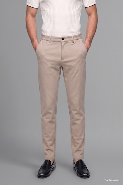 Jogger Straight Leg Stretch Fabric Beige Trousers