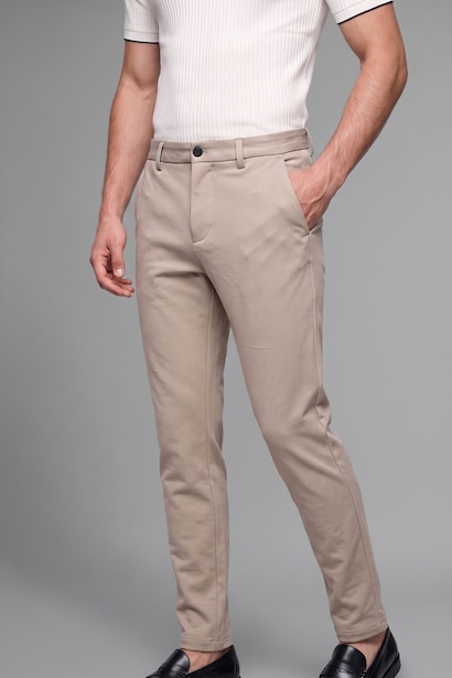 Jogger Straight Leg Stretch Fabric Beige Trousers