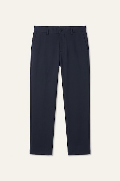 Pantalon bleu marine à jambe droite en tissu extensible